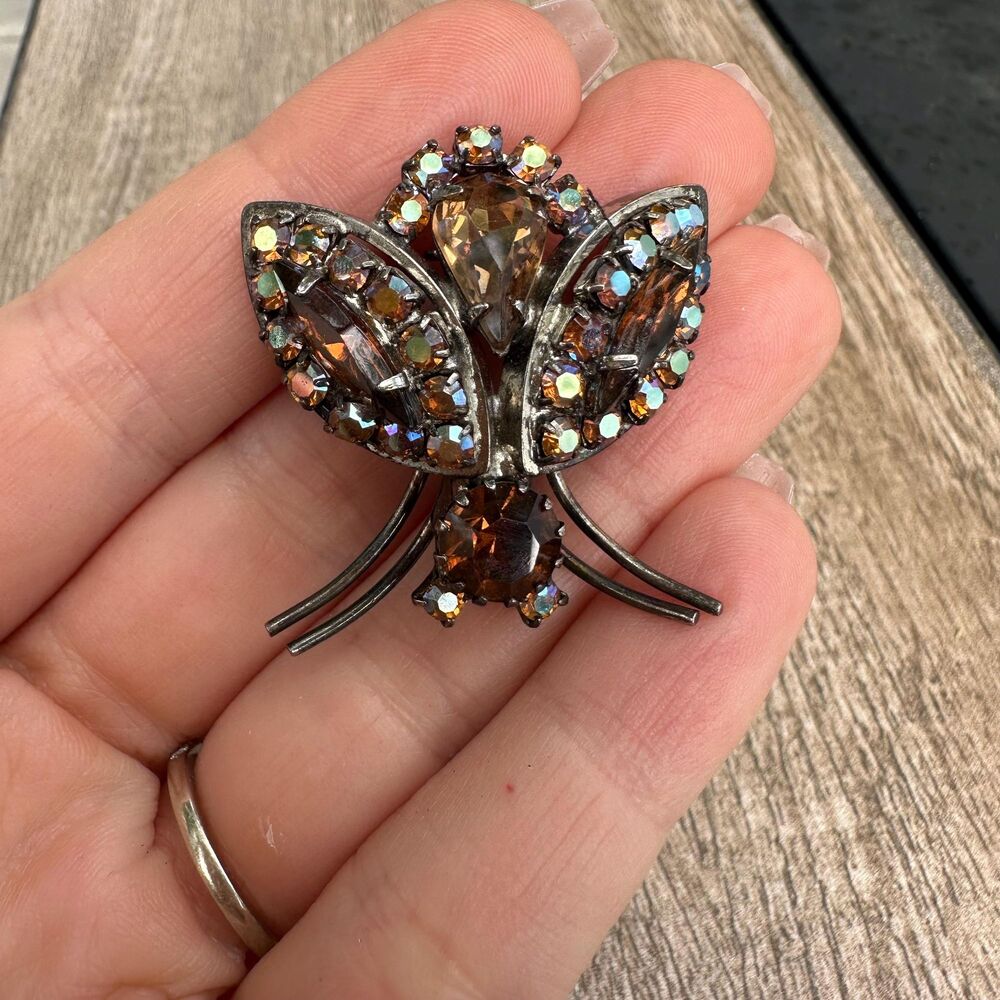 Vintage JULIANA BROWN and BOREALIS Rhinstone Bug Figural Brooch Pin Insect Brooc